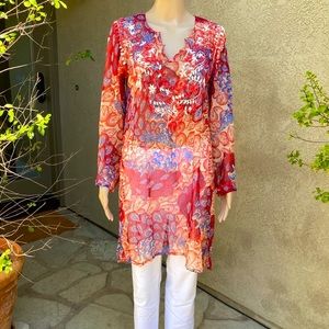 RAJ COLORFUL SWIM SUIT  Cover-up/tunic w/ side slits and embroidered detail! (L)